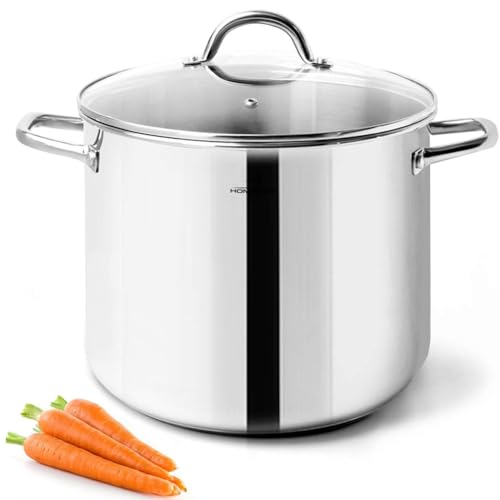 10 Quart Stock Pot with Glass Lid - Mirror Polished Stainless Steel, Nickel-Free, Induction Compatible - Silver Variation