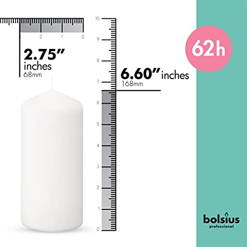 Bolsius 12 Pack Unscented White Pillar Candles 2.7 x 6.7 Inches Dripless & Long-Lasting
