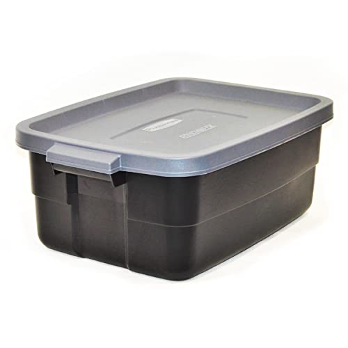Heavy Duty Plastic Storage Totes 10 Gal 6 Pack with Lids - Stackable Garage & Attic Bins - Black & Gray
