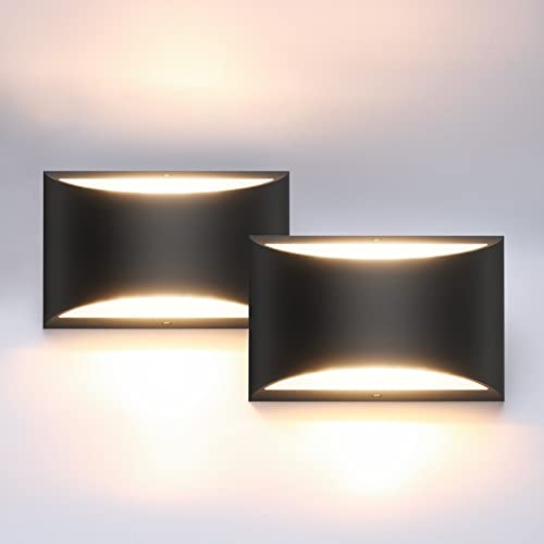 Aipsun Black Modern LED Wall Sconce Set of 2 | Indoor Up & Down Wall Mount Lights for Living Room & Bedroom, Warm White 3000K, Hardwired