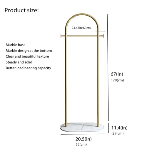 BUZUEY Gold 23.62in Freestanding Clothing Rack with Marble Base - Modern Garment Stand for Small Spaces