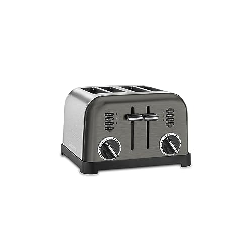 Black Stainless Steel 4-Slice Toaster with Wide Slots & Multiple Settings