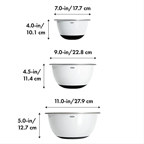 White Stainless Steel Mixing Bowl Set - 3-Piece Kitchen Prep Bowls with Non-Slip Bottoms