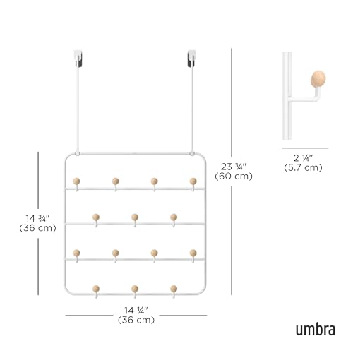 Umbra Estique Over-the-Door Coat Rack with 14 Hooks – Modern Wall & Door Organizer, White/Natural