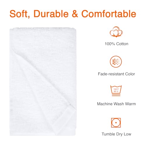 Cotton Hand Towels 24-Pack - Soft, Quick Drying, 16x26 Inches, White - Gym & Home Use