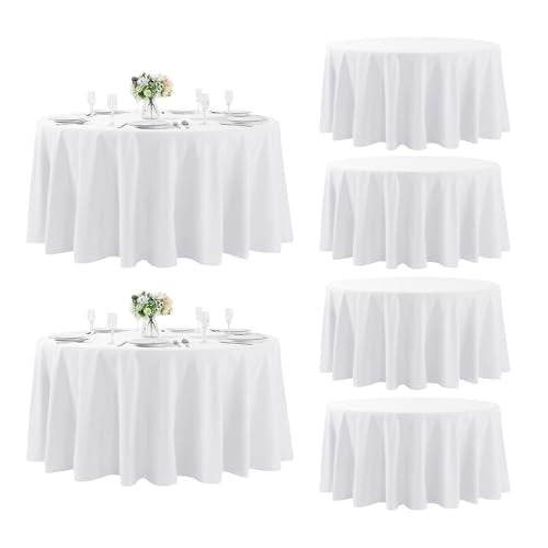 Fokitut 6 Pack 120 Inch White Round Tablecloth - Stain & Wrinkle Resistant Polyester