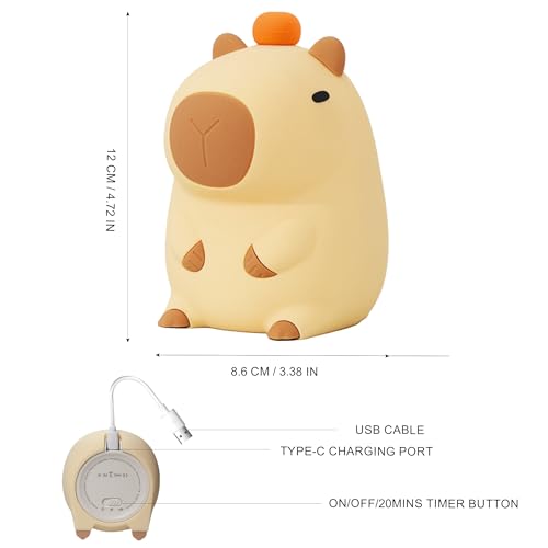 Lampeez Capybara Night Light, Cute Capybara Gifts for Kids, Soft Silicone Lamp Nursery Nightlight LED Touch Light, Bedroom Decor as Xmas Birthday Gifts for Boys Girls