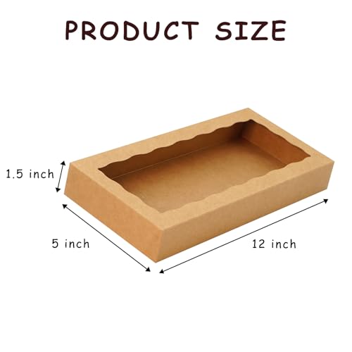 XINHPKGG 50 Pcs Brown Cookie Boxes 12x5x1.5 Inch Bakery with Window