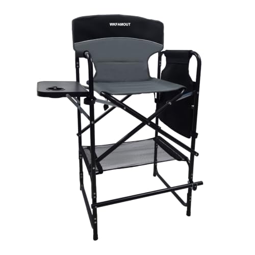 Grey Tall Folding Director Chair 30.7" Seat Height with Side Table & Carry Bag
