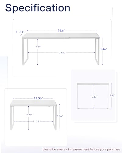 Nxconsu Expandable Cabinet Shelf Riser White 11.8" Deep, Adjustable Width 14.56-24.6"