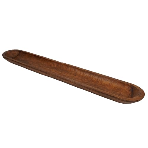 Large Hand Carved Spanish Oak Decorative Bowl - Long Centerpiece for Home Decor