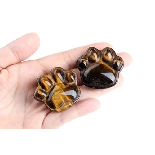 Tiger Eye Cat Paw Crystal Statue Carved Figurines for Sculpture Worry Stone Crystals and Healing Stones Decor Mental Health Natural Gemstones Cute Cat Lover Gifts for Women