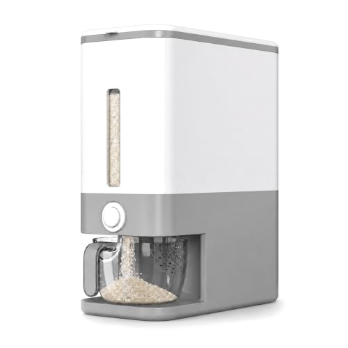 Grey 25 Lb Rice Dispenser with Measuring Cup - Airtight Grain Container