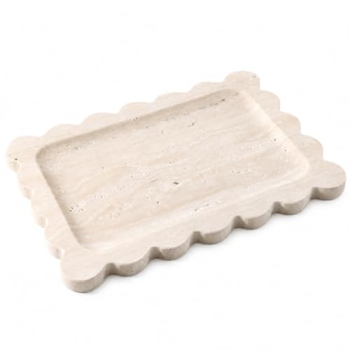 Koville Travertine Vanity Tray 11"x7.9" Beige Natural Stone Organizer for Bathroom & Kitchen