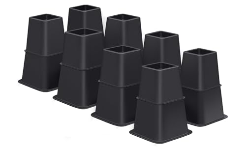 ANNKUT 8 Inch Heavy Duty Bed Risers 8 Pack - Adjustable Furniture Elevation for Bed, Sofa, Desk, Black