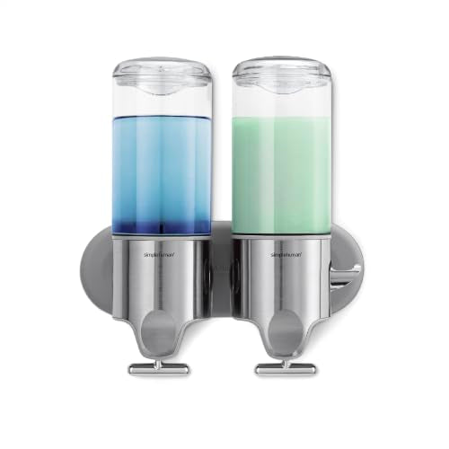 simplehuman Double Wall Mount Pump Dispenser for Shampoo & Soap, 15oz, Stainless Steel