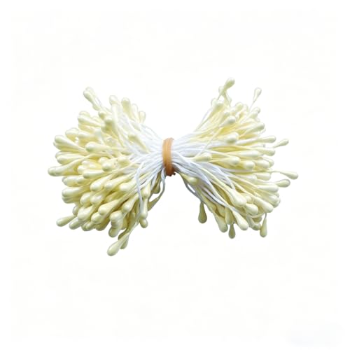 Light Yellow 3mm Pearl Double Heads Flower Stamens 300Pcs for DIY Flowers - 3X55mm