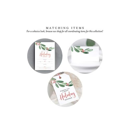 Bliss Collections Greenery Holiday Place Cards for Christmas Party, Wedding or special winter event! Seating Place Cards for Tables, Scored for Easy Folding, 50 Pack, 2 x 3.5 Inches