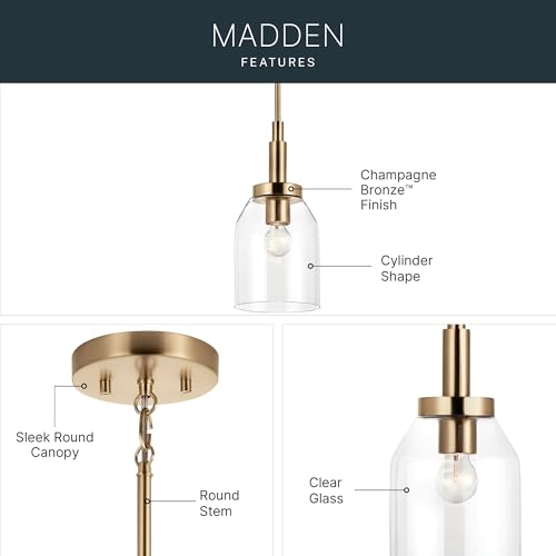 Kichler Madden Mini Pendant Light - Clear Glass & Champagne Bronze - Small Kitchen Island Fixture