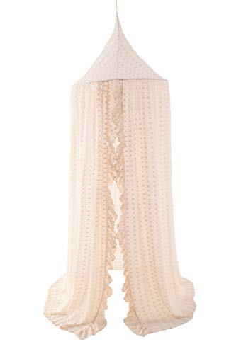 Wonder Space Beige Kids Bed Canopy - Lace Chiffon Fairy Dream Tent & Mosquito Net