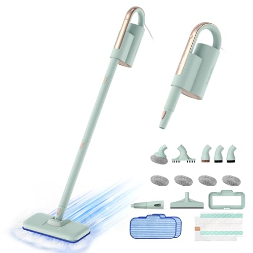 Steam Mop & Handheld Cleaner with 11 Brushes - Green, 1200W, Fast Heating