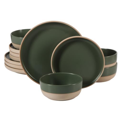 Gibson Home 12-Piece Green Dinnerware Set for 4 - Service for 4, Bluegrass Valley