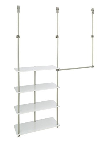 White Closet Maximizer™ Closet Accessory with 4 Shelves & Double Hang Rod - Adjustable, Tool-Free Installation