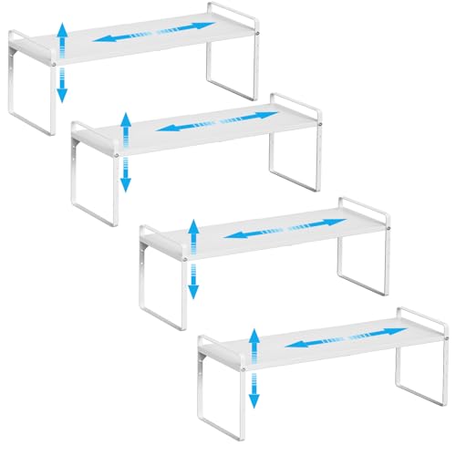 White Adjustable Kitchen Shelf Organizer Set of 4 - 15.5-25.5 Inch Expandable Counter Storage