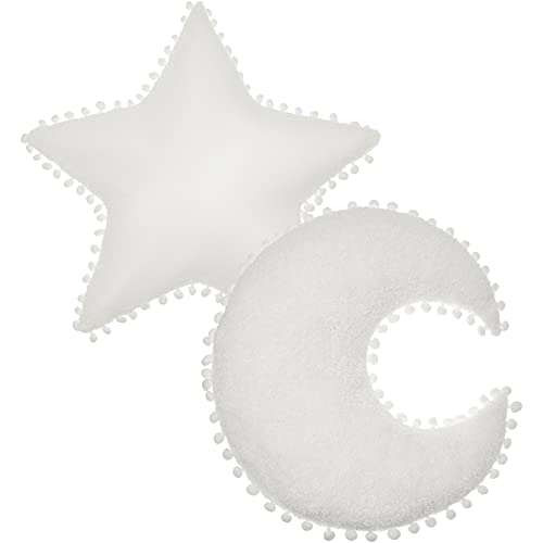 Jetec 2 Pieces Star Pillow Moon Shaped Pillow Creative Star Moon Plush Pillows Soft Decorative Nursery Pillow Set for Kids Girls Boys Birthday Baby Shower (White)
