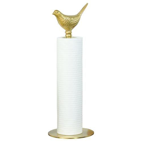 YACSNBF Gold Brass Paper Towel Holder with Bird Decor - Countertop Kitchen Organizer