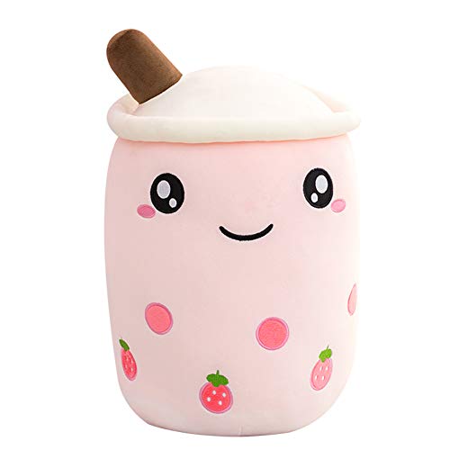 Boba Plushie, 9.4 in Boba Plush Pillow Toy Hugging Pillow Gifts for Kids, Valentine, Christmas (Pink Strawberry)