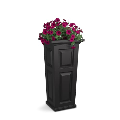 Self-Watering Square Planter Pot - 32in Tall Black Outdoor Garden Container with Drainage
