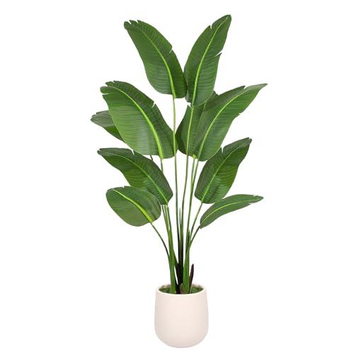 Aoxiwhcse 5ft Bird of Paradise Artificial Plant with White Planter - Faux Indoor Tree