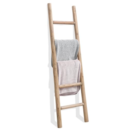 Rustic Brown Blanket Ladder 57in Solid Wood Decorative Farmhouse Accent - Medium, Knock Down