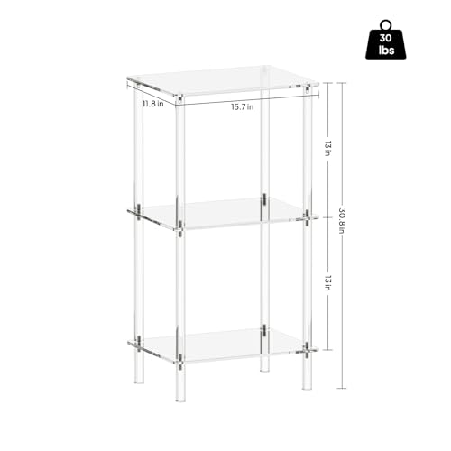 Aquiver Acrylic Tall Side Table 3-Tier ET-31 Inches for Small Spaces - Clear Bedside & Living Room Nightstand