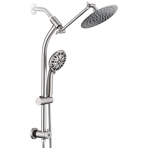 UCLIMAA Brushed Nickel Rainfall Shower Head Combo 8 Inch with Handheld Spray & 3-Way Diverter