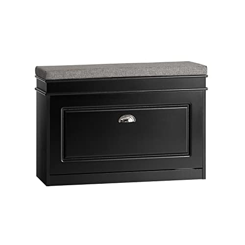 Haotian Shoe Storage Bench with Cushion - Black, 1 Drawer, 29.5x9.4x20"