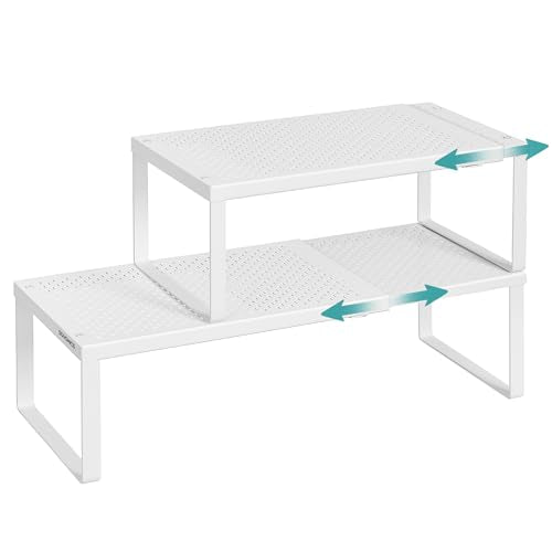 Matte White Expandable Spice Rack Set of 2 - Kitchen Countertop & Cabinet Storage