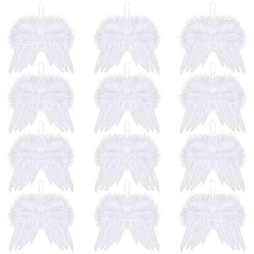 Lystaii 12pcs Angel Feather Wings Ornament for Crafts Mini Angel Wings Christmas Tree Decor Hanging Vintage Chic Pendant for Xmas Holiday Party Decorations DIY Gifts Wedding (6.3 x 5.5 Inch, White)