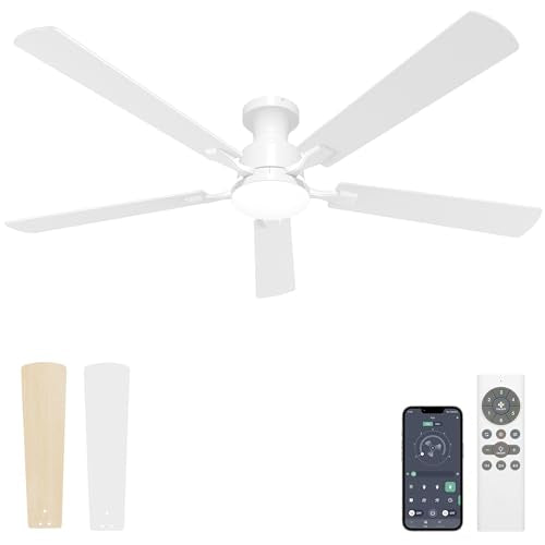 60 Inch Ceiling Fan with Lights - Remote & App Control, Dimmable LED, Reversible Flush Mount, White Variation