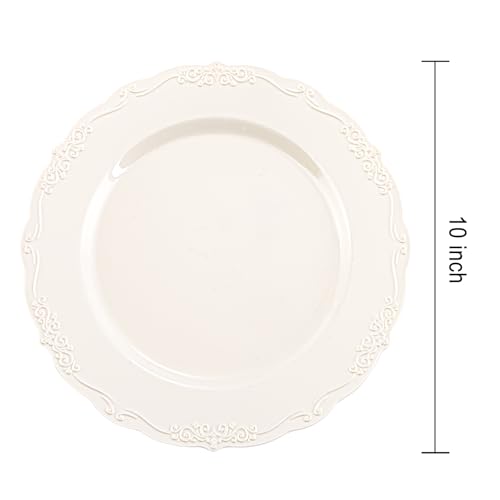 DaYammi Ivory Plastic Dinner Plates - 10 Inch Disposable Set for 60 Guests