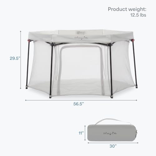 Grey Baby Playpen with Padded Floor - Portable Hexagonal Play Yard for 6-36 Months - Dream On Me Onyx Variation