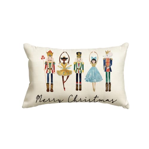 AVOIN colorlife Merry Christmas Nutcracker Throw Pillow Cover, 12 x 20 Inch Winter Holiday Party Cushion Case Decoration for Sofa Couch