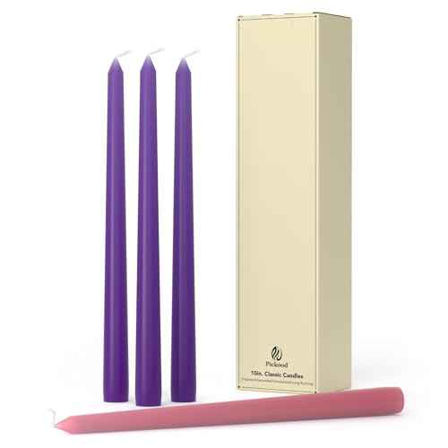 10-Inch Tall Dripless Advent Candles Set of 4, Tapered Candles, Perfect for Christmas - Smokeless, Unscented, Long Burning - Hand Poured, Colored Tall Candlesticks - Pink and Purple