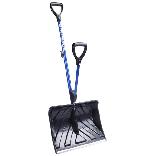 Snow Shovel with Spring-Assist Handle - 18-Inch Poly Blade, Strain-Reducing Ergonomic Design - Blue, 50 Inch Total Height