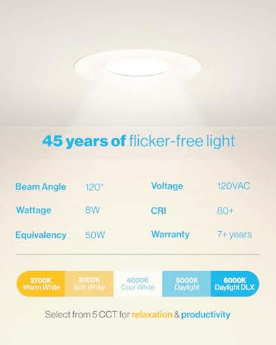 Sunco 3 Inch Ultra Thin LED Recessed Lights 5CCT Canless Dimmable 8W 50W Equiv. - 3" 2750K