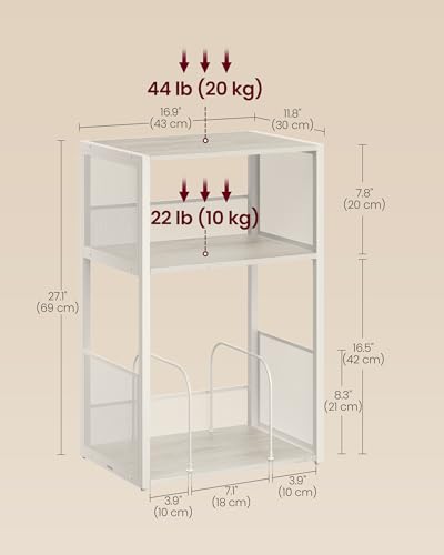VASAGLE Rustic White 3-Tier Record Player Stand with Vinyl Storage, Holds 100 Albums