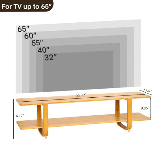 Mordchil HF Bamboo TV Stand for 65-Inch TVs, Accent Entertainment Center with Storage, Modern 55" Burlywood