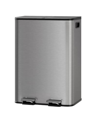Garvee Matte Gray 2 x 8 Gallon Stainless Steel Dual Trash Can with Soft-Close Lid