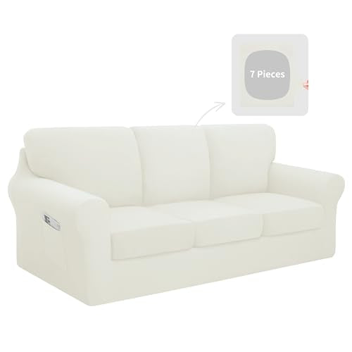 Stretch Sofa Couch Cover Set - Ivory, Large 7 Pieces - Easy-Going